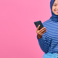 happy customer with smartphone